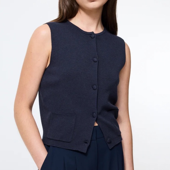 French Connection Sweaters - French Connection Cosysoft knit vest navy button down sleeveless sweater